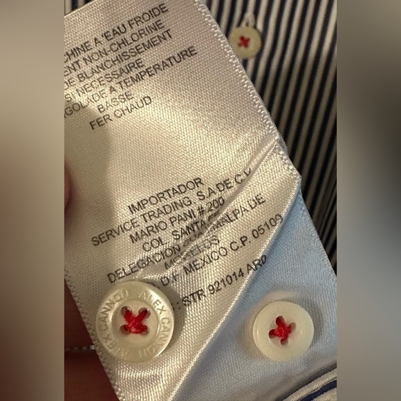 ALEX CANNON Blue White Stripe LG Button Down Contrast Cuffs Elbow Patches Cotton - Picture 13 of 16